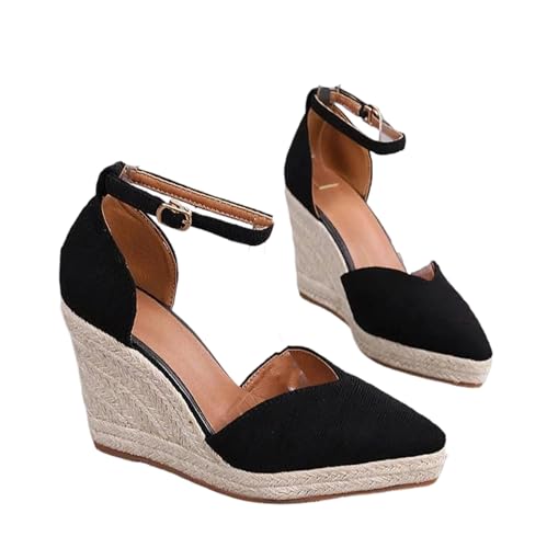 Escarpins compensés en daim bout pointu sangle cheville chaussure femme