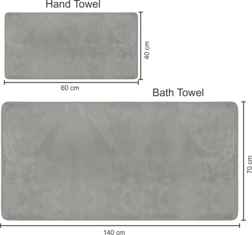 Image of Dribble Coral Fleece Microfiber Towel Set | Ultra Soft & Highly Absorbent Hand Towel + Bath Towel | 450 GSM Quick Dry Towels for Bathroom, Home, Gym & Travel (Pack of 2, Grey)
