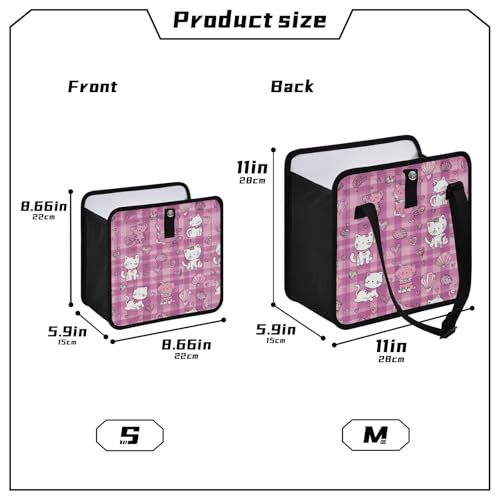 Image of Car Trash Can Organizer Bin with Adjustable Strap for Back Front Seat Console Waterproof Leakproof Collapsible Portable 11 Inch Checkered Pink Kittens Hearts Shells