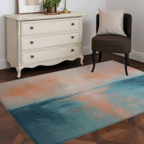 3x5 Machine Washable Small Bedside Rug, Turquoise Pink Ombre Rugs