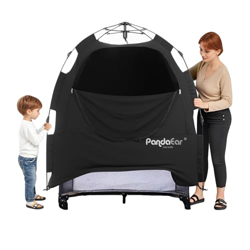 Image of PandaEar Portable Blackout Tent for Babies and Toddlers, Privacy Canopy Cover for Pack N Play, Mini Cribs, Foldable Sleep Pod Travel & Indoor Use, Blocks 95% Light, Black