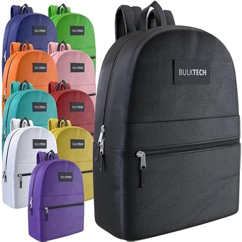 10 Pack Bulk Backpacks, Wholesale 17-Inch Lightweight Bookbags for Kids, Adults, School, Classroom, Travel, Gym Supplies with 1 Large, 1 Small Pocket, Perfect for Events, Corporate Bundles, Mix Cover