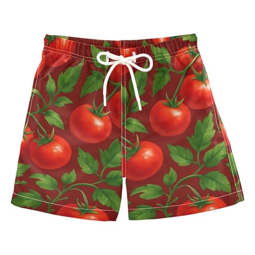 DOMIKING Tomato Plant Leaves Red Boys Swim Shorts Quick Dry Swimsuit with Elastic Waistband for Boys Beach Pool Adjustable Waist S