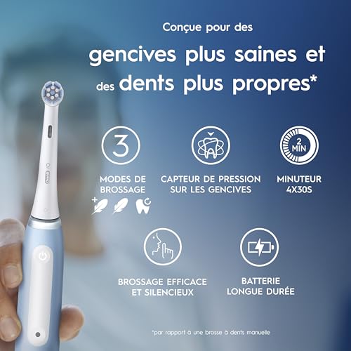 Image of Oral-B iO 3 Electric Toothbrush, with 3 Heads, Designed by Braun, Blue
