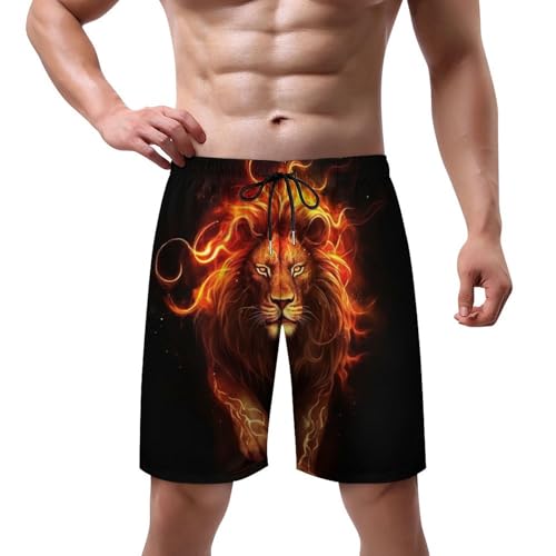Mens Lion Fire Swim Trunks Quick Dry Swim Beach Shorts with Mesh Lining Pockets L2