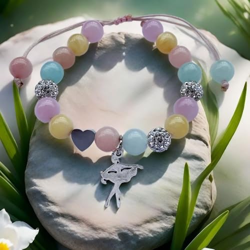 Image of DOLON Colorful Stones Handmade Crystal Ballet Charm Bracelet First Recital Stage Performance Dance Competition Encouragement Gift for Her