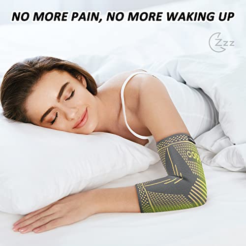 Image of Copper Elbow Brace Compression Sleeves for Pain Relief Men Women, Arm Support Forearm Pads Braces for Tendonitis, Tennis, Golfers, Arthritis, Weight lifting (Large, Gray)