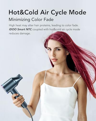 iDOO Hair Dryer with Diffuser for Women, 1600W Blow Dryer for Curly Hair with 110,000 RPM High-Speed & 200 Million Neg Ions, Travel Hairdryer Blowdryer, Secadora de Pelo para Mujer, Secador de Pelo