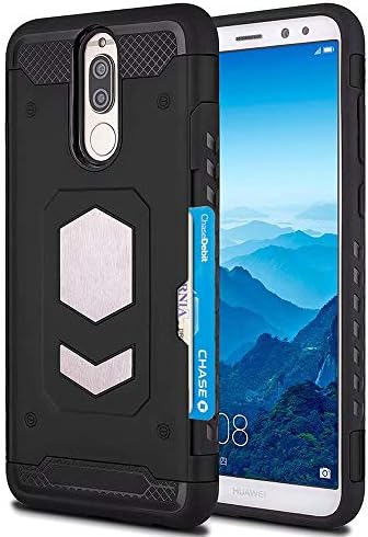 Huawei Mate 10 Lite Case, Huawei Nova 2i Case, Ranyi Armor Case with Magnetic Car Mount Wallet Cover Card Holder ID Slot Shock Absorbing Rugged Protective Case for Huawei Mate 10 Lite (Black)
