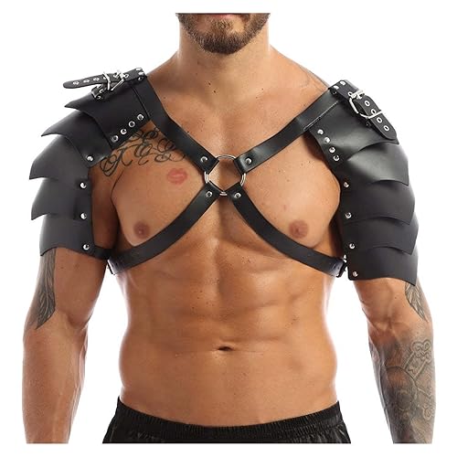 Men's Gothic Shoulder Armor Leather Punk Chest Armor Harness Strap Body Binding Mens Medieval Viking Pauldron Sexy Chest Garter Cape Belt Halloween Cosplay Nightclub Costume Party