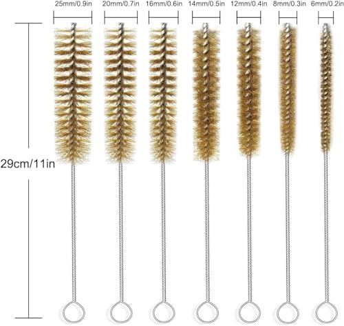 7pcs Brass Wire Tube Brushes Multipurpose Pipe Brush Tool Set, 11Inch Tube Cleaning Brushes Lab Cleaning Brushes Wire Bottle Brush for Lab Tube, Auto Parts, Bottles and Pipes, 7 Sizes