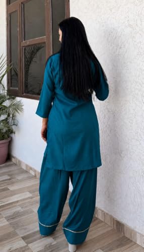 Image of Women's Rayon Farshi Salwar Suit with Palazzo Set 3 /4 Sleeves Plain Kurti for Women and Girls