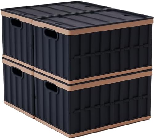 Kerhouze 4er Set 64L klappbox Faltbar Stabil Plastik Faltbox, Campingbox Collapsible Transportbox für die Organisation große Heavy Outdoor, Bad, Küche, Büro, Wohnzimmer (schwarz)