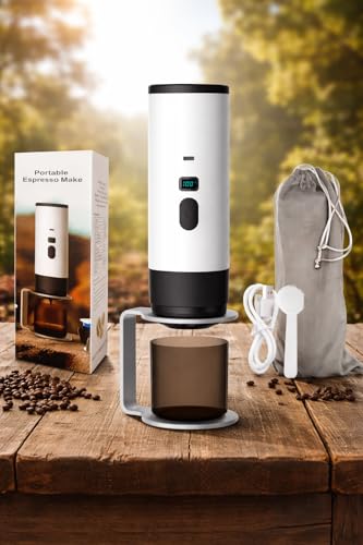 Genérico Cafetera de Espresso Portátil 3 en 1, Mini Máquina de Café Recargable, Blanco y Negro, con Pantalla Digital, Incluye Cable USB y Bolsa de Transporte