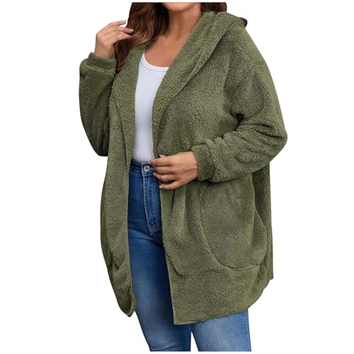 Image of Women's Sherpa Fuzzy Jacket Hoodie Open Front Fleece Hooded Jackets Cardigan Warm Outerwear Fall Coat with Pockets