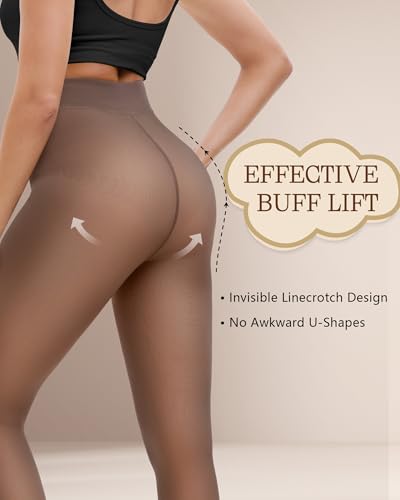 Image of Bebila Fleece Lined Tights Women, Fake Translucent Warm Tights for Winter Sheer Pantyhose Thermal Leggings