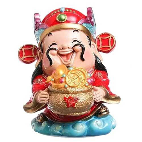 SMELEYOU Statue Feng Shui du Dieu De La Richesse, DéCor Chinois Rouge pour BibliothèQue De Bureau, Figurine Caishen en RéSine, Ornement Maison Et Bureau