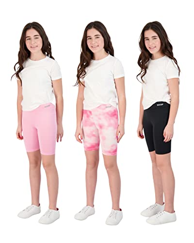 Hind 3-Pack Girls Athletic Shorts, Bike Shorts, Workout Clothes For Girls (Tie Dye-Light Pink-Black, 6X) #TOP2