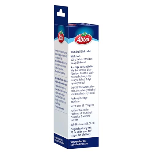 Abtei Wundheil Zinksalbe - Salbe mit Zink zur Wundheilung - antibakteriell und entzündungshemmend - auch für Babys und Kleinkinder geeignet - 75 ml