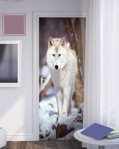 Tizhweqo Pegatina Puerta Lobo Pegatinas para Puertas Lobo Adhesivo Vinilo 3D Puerta Pegatina Pared Murales Papel Pintado Poster para Sala de Baño Decorativos 90x210 cm a5596