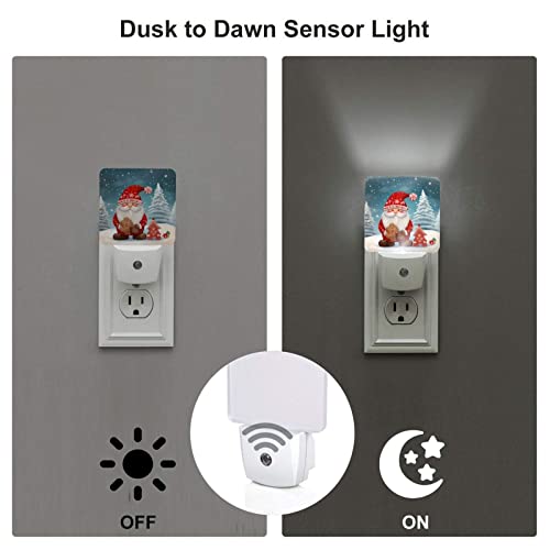 Image of Winter Christmas Gnome Xmas Gifts Elf Snowflakes Night Light Set of 2 Auto Sensor LED Dusk-to-Dawn Nightlights Plug-in Sensor Lamp for Bedroom Bathroom Kitchen Hallway Stairs Decorative