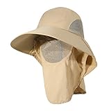 ZLYC Sombrero de sol de ala ancha para hombre con protección UV para mujer, sombrero de cubo al aire libre con protección para el cuello, beige, Taille unique