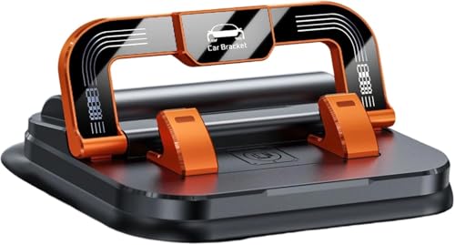 Car Phone Holder 360 Degree Rotation Car Navigation Dashboard Mount Adjustable Horizontal Vertical Angle Suction Cup Non Slip Phone Holder for iPhone Android Smartphones (Orange)