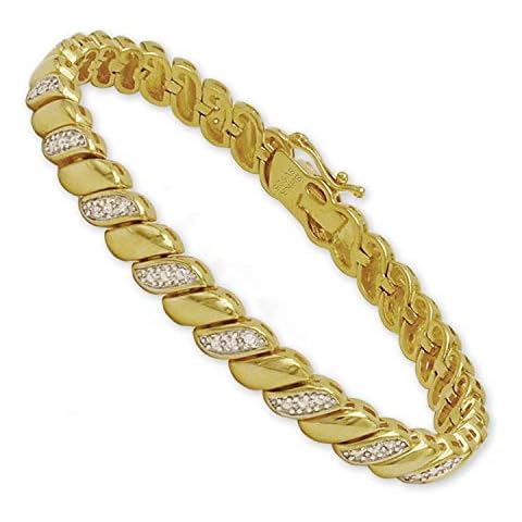 SHKA 925 Sterling Silver Link Tennis Bracelet CZ Bracelets with Sparking Wave Pave Crystal Wrap Cubic Zirconia for Men and Women (Gold 7.5 inch) Cover