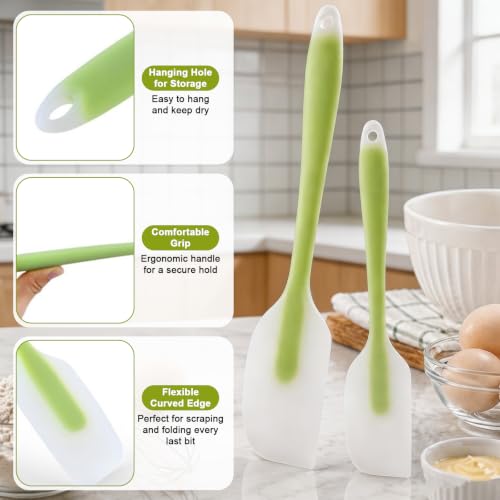 Image of 2Pcs Silicone Spatulas,Translucent Heat Resistant Flexible Non-stick Spatula,Food Grade Kitchen Essential Grip Gadgets Premium Scraper(Green,Mix)