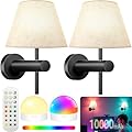 MOONTIP 10000mAh Battery Operated Wall Sconces Set of Two, RGB Wireless Rechargeable Wall Lights with Magnetic Bulbs Wall Decor Wall Lamps with Remote for Bedroom/Fireplace/RV/Living Room/Corridor