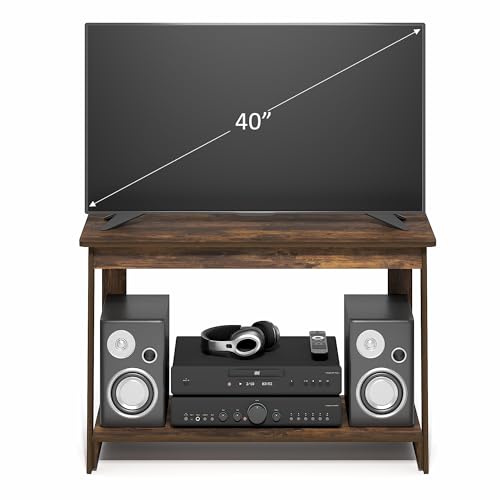 Image of Furinno Beginning TV Stand, 2-Tier Rectangular Entertainment Center with Shelf, TV Console for TV up to 36 Inch, Open Back, for Living Room, Bedroom, Amber Pine