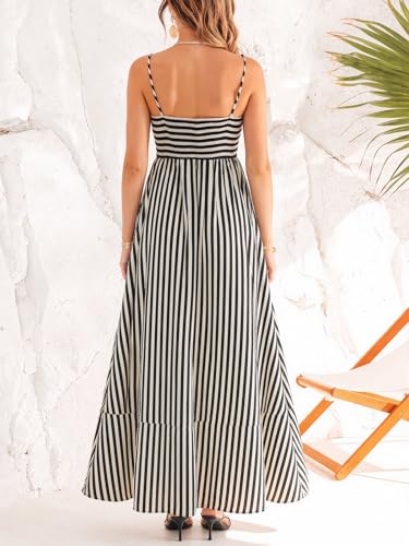 CUPSHE Womens Summer Maxi Dress Casual Sleeveless Square Neck Striped Beach Long Dress with Pockets2