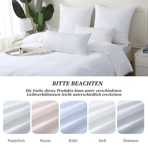 MILDLY Satin Bettwäsche 135x200 4 Teilig Baumwolle,Seidig Luxus,Weiß – Ansicht 6