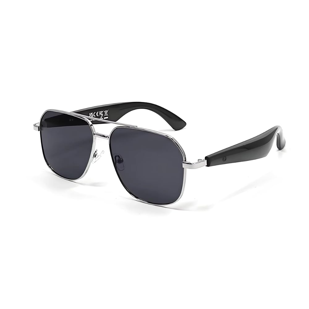 Lunettes Connectées IA, Lunettes Intelligentes IA, Style Aviateur, Unisexe, Appels, Musique, Traduction Vocale, Bluetooth, IP65 Résistant à l'eau, Ultra-Légères 20 g, Noir