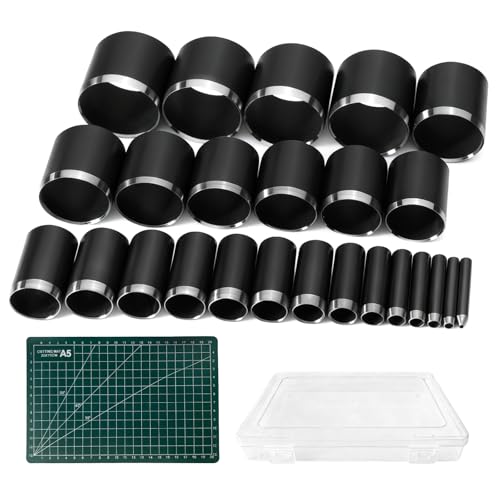 MVRPOWER Leather Hole Punch Set 25-Piece Hollow Punch Set with A6 Cutting Mat & Storage Box