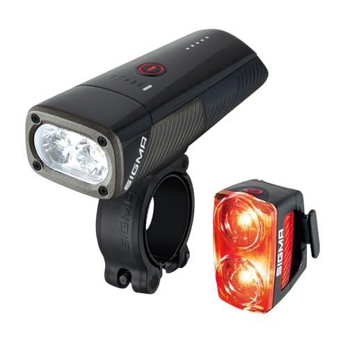 Sigma Juego Buster 1600 / RL 150 | Luces LED Delanteras y traseras | 1600 lúmenes y 150 lúmenes | Luces de Bicicleta Delanteras y traseras a Pilas con Seis Modos de iluminación