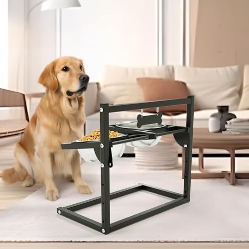 Hundenapf Erhöht mit 4 Höhenverstellbaren 10° Geneigten 2 Edelstahl-Hundenäpfe (1.5L x 2), Futternapf Hund Erhöht, Perfekte stabile Ständer für Hundenapf Geeignet für Groß, Mittel und Klein Hunde