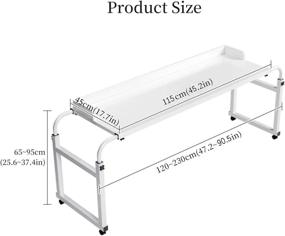 Tavolino regolabile con ruote, scrivania Rolling N & Cuter per letto, altezza e lunghezza regolabili, colore nero per mangiare e lavorare facilmente