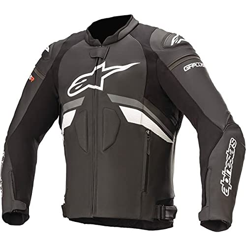 Alpinestars Men's GP Plus R v3 Airflow Leather Motorcycle Jacket, Black/Dark Gray/White, 50