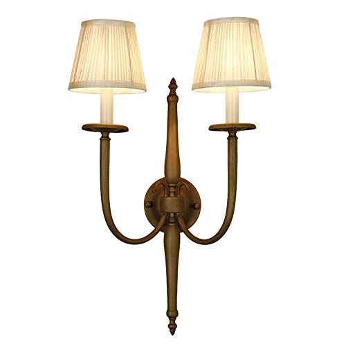 Lámpara de pared vintage, lámpara de pared retro para interiores, tela de hierro, pantalla de luz, aplique antiguo doble, luces para el hogar, baño, pasillo, sala de estar, dormitorio, E14