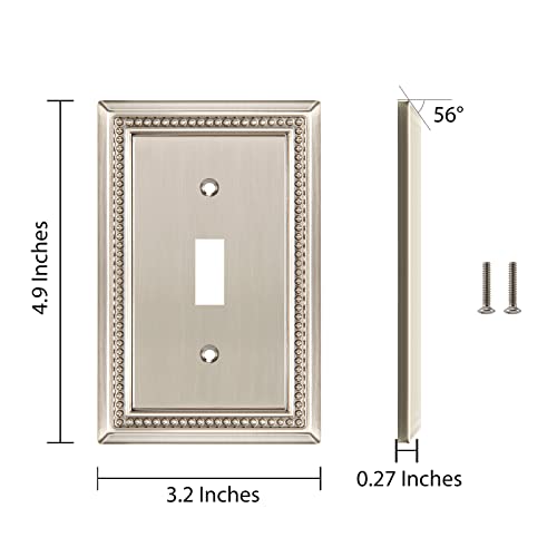 Image of Sunken Pearls Heavy Duty Decorative Wall Plate Switch Plate Outlet Cover (Single Toggle, 3 Pack, Satin Nickel)
