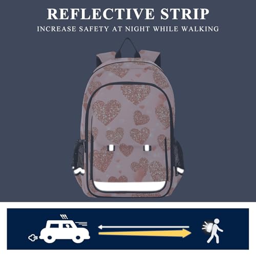 senya Shiny Gold Hearts Backpack Water-Resistant Bag Lightweight Bookbags with Reflective Strip4