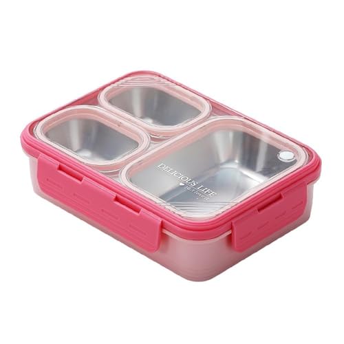 Image of Stainless Steel Lunch Box | 3-Compartment Leakproof & BPA-Free Bento Box | Insulated with Detachable Inner Containers & 4-Sided Lock | Ideal for Office, School, College & Travel | Pink