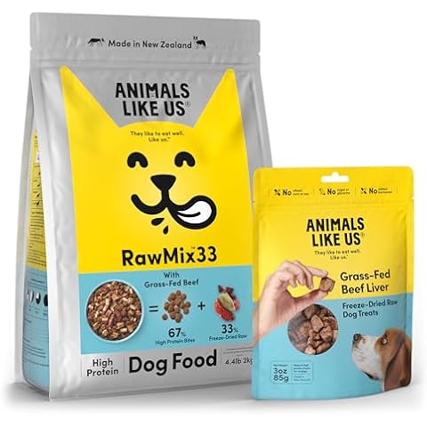 Animals Like Us RawMix33 Premium Freeze-Dried Raw Grass-Fed Beef Dog Food (4.4lbs) and 100% Grass-Fed Beef Liver Freeze-Dried Raw Dog Treats (3oz) Cover