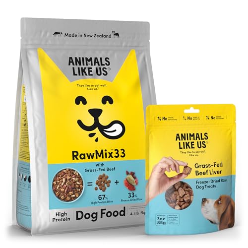 Animals Like Us RawMix33 Premium Freeze-Dried Raw Grass-Fed Beef Dog Food (4.4lbs) and 100% Grass-Fed Beef Liver Freeze-Dried Raw Dog Treats (3oz)