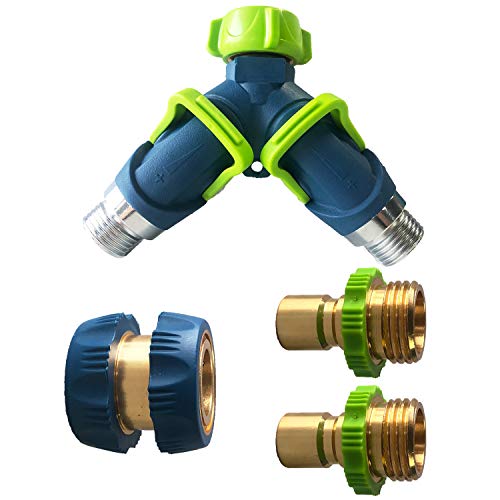 Heavy Duty Brass Garden Hose Y Splitter Connect Faucet (2 Way 4Way), 3 4  Outlet Splitter, Hose Splitter, Hose Spigot Adapter with Shut-Off Valves for Outdoor Garden Irrigation Watering