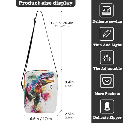 Crossbody Bag Colorful Trex Dinosaur Messenger Bag for Women Men Purse Shoulder Bag Satchel Bag with Adjustable Strap 202b59143