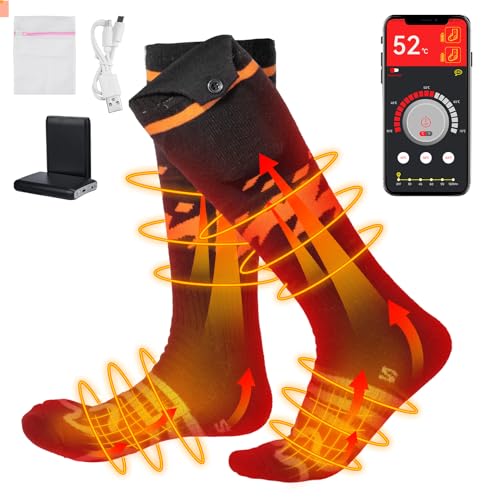 KEMIMOTO 2023 Calcetines Calefactables, Calcetines Hombres Mujeres EléctricosTérmicos de 3,7 V 4000 mAh con USB, Calcetines Térmicos Calefactores de 360° para Caza, Senderismo, Camping, Esquí