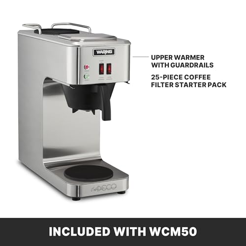 Image of Waring Cafe Deco Pour Over Coffee Brewer with Fits Large 64 oz Decanters | 3 Gallons per Hour, 2 Individual Warmers, Fits Large 64 oz Decanters, Stainless Steel, No Plumbing, NSF Certified