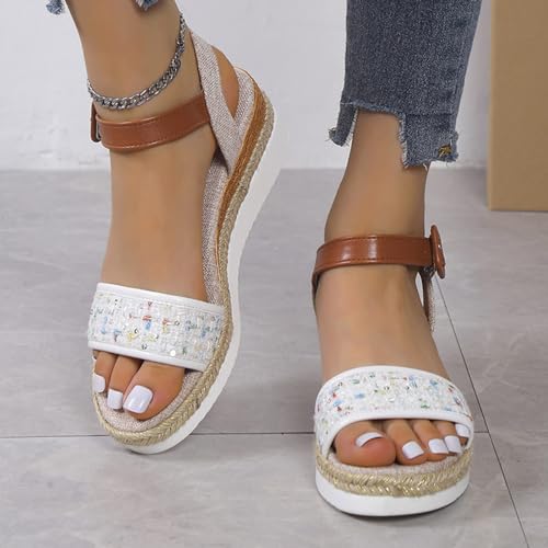 Open Toe Buckle Ankle Strap Espadrilles Flatform Wedge Casual Sandal Espadrille Low Heel Sandals 2025 Close Dressy Summer Girls Flower Girl Heels Single Bands Jute Flat Platform Shoes3